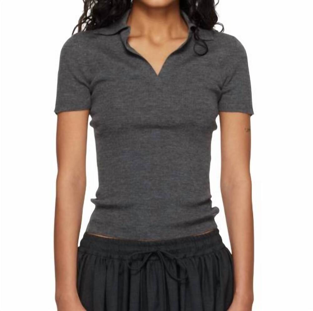 NEW MAXMARA rib-knit wool polo shirt in medium grey